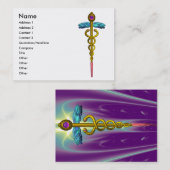 GOLD CADUCEUS, DOKTER, MEDISCHE DIENST Paarse Wit Visitekaartje (Voorkant / Achterkant)