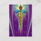 GOLD CADUCEUS, DOKTER, MEDISCHE DIENST Paarse Wit Visitekaartje (Achterkant)