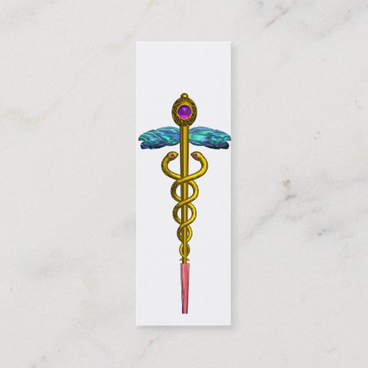 GOLD CADUCEUS, DOKTER, MEDISCHE DIENST Wit Mini Visitekaartje (Achterkant)