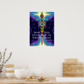 GOLD CADUCEUS EN 7 CHAKRAS IN BLAUWE PAARSE WAVES POSTER (Keuken)