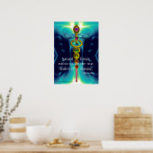 GOLD CADUCEUS EN 7 CHAKRAS IN BLAUWGROEN BLAUWE WA POSTER (Keuken)