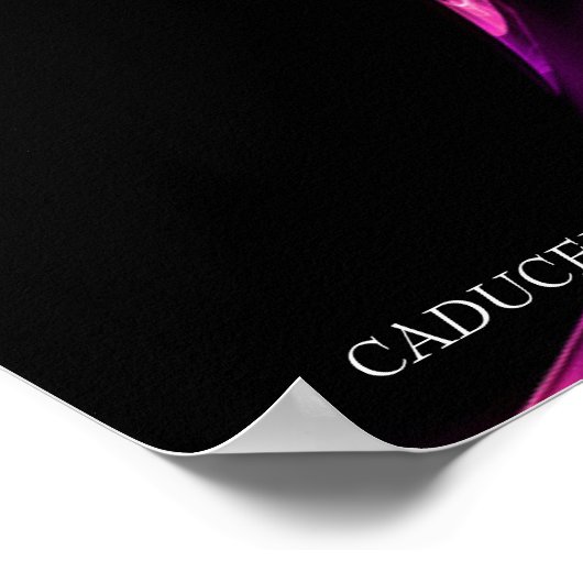 GOLD CADUCEUS EN 7 CHAKRAS IN PINK FRACTAL ROOS POSTER (Hoek)