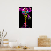 GOLD CADUCEUS EN 7 CHAKRAS IN PINK FRACTAL ROOS POSTER (Keuken)