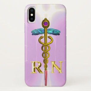 GOLD CADUCEUS GEREGISTREERD NURSE SYMBOL lichtroze iPhone X Hoesje