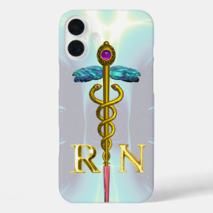 GOLD CADUCEUS GEREGISTREERD NURSE SYMBOL Light Blu iPhone 16 Plus Hoesje