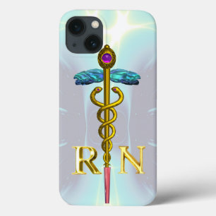 GOLD CADUCEUS GEREGISTREERD NURSE SYMBOL Light Blu iPhone 13 Hoesje