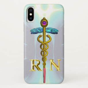 GOLD CADUCEUS GEREGISTREERD NURSE SYMBOL Light Blu iPhone X Hoesje