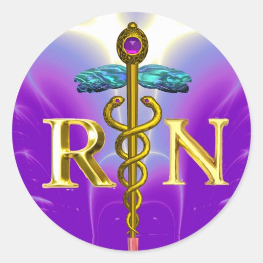 GOLD CADUCEUS GEREGISTREERD NURSE SYMBOL Paars Bla Ronde Sticker (Voorkant)