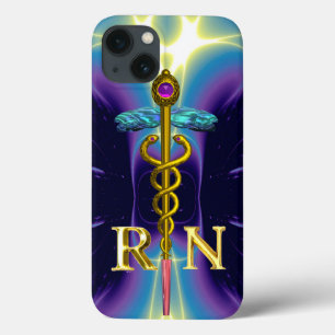 GOLD CADUCEUS GEREGISTREERD NURSE SYMBOL Paars Blu iPhone 13 Hoesje