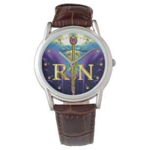 GOLD CADUCEUS GEREGISTREERD NURSE SYMBOL Paars Blu Horloge