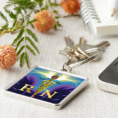 GOLD CADUCEUS GEREGISTREERD NURSE SYMBOL Paars Blu Sleutelhanger (Zijkant)