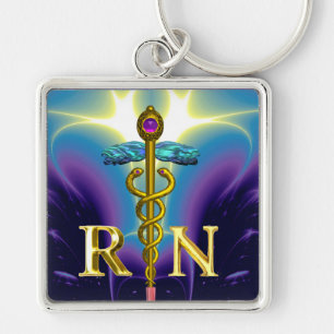GOLD CADUCEUS GEREGISTREERD NURSE SYMBOL Paars Blu Sleutelhanger