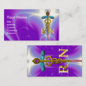 GOLD CADUCEUS GEREGISTREERD NURSE SYMBOL Paars Blu Visitekaartje (Voorkant / Achterkant)