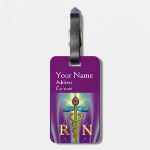 GOLD CADUCEUS GEREGISTREERD NURSE SYMBOL Paars Gre Bagagelabel