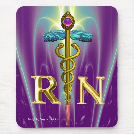 GOLD CADUCEUS GEREGISTREERD NURSE SYMBOL Paars Gre Muismat (Voorkant)
