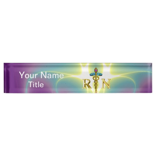 GOLD CADUCEUS GEREGISTREERD NURSE SYMBOL Paars Gre Naambordje (Voorkant)