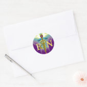 GOLD CADUCEUS GEREGISTREERD NURSE SYMBOL Paars Gre Ronde Sticker (Envelop)