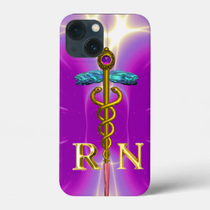 GOLD CADUCEUS GEREGISTREERD NURSE SYMBOL Pink Fuch iPhone 13 Mini Hoesje