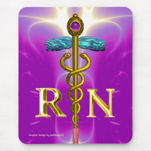 GOLD CADUCEUS GEREGISTREERD NURSE SYMBOL Pink Fuch Muismat (Voorkant)