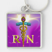 GOLD CADUCEUS GEREGISTREERD NURSE SYMBOL Pink Fuch Sleutelhanger (Voorkant)