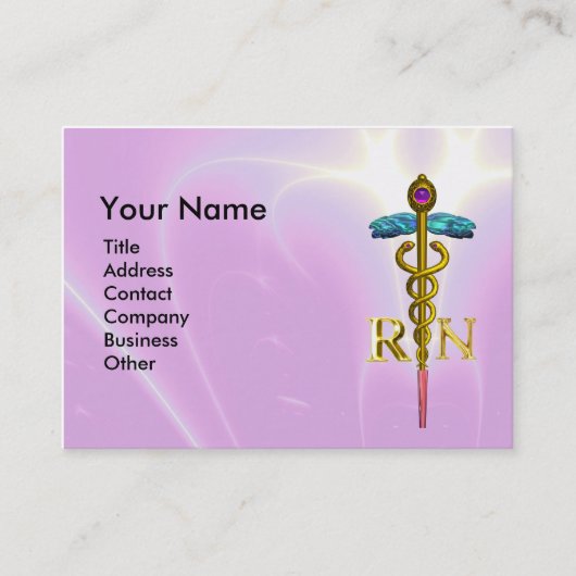 GOLD CADUCEUS GEREGISTREERD NURSE SYMBOL Pink Fuch Visitekaartje (Voorkant)