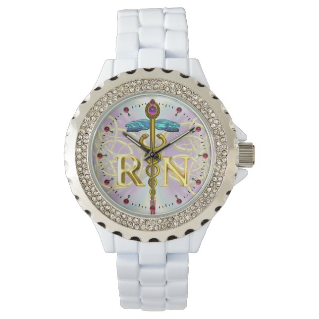 GOLD CADUCEUS GEREGISTREERD VERPLETTERINGSSYMBOLCE HORLOGE (Voorkant)