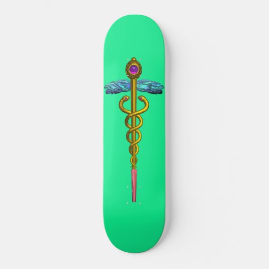 GOLD CADUCEUS, groen Persoonlijk Skateboard (Voorkant)