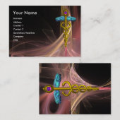 GOLD CADUCEUS IN ANTIEK PINKBROEIENDE LICHTWAVELS VISITEKAARTJE (Voorkant / Achterkant)