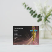 GOLD CADUCEUS IN ANTIEK PINKBROEIENDE LICHTWAVELS VISITEKAARTJE (Staand voorkant)