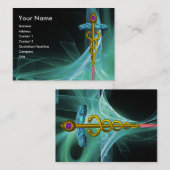GOLD CADUCEUS IN GROENE BLAUWGROEN LICHTWAVELS VISITEKAARTJE (Voorkant / Achterkant)