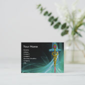 GOLD CADUCEUS IN GROENE BLAUWGROEN LICHTWAVELS VISITEKAARTJE (Staand voorkant)