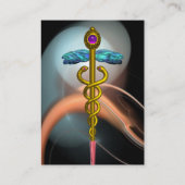 GOLD CADUCEUS IN PINK WHITE GRAY FRACTAL SWIRLS VISITEKAARTJE (Achterkant)