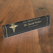 Gold Caduceus Medical Naambordje (Zijkant)