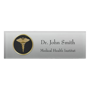 Gold Caduceus Medical Name Tag