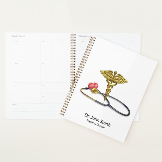 Gold Caduceus & Medical Stethoscope with Heart Planner (Display)
