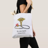 Gold Caduceus & Medical Stethoscope with Heart Tote Bag (Dichtbij)