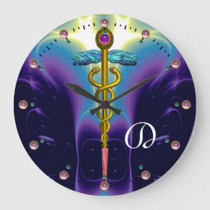 GOLD CADUCEUS Medical Symbol Blue Purple Monogram Grote Klok