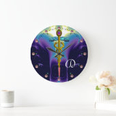 GOLD CADUCEUS Medical Symbol Blue Purple Monogram Grote Klok (Huis)