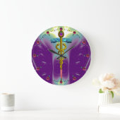 GOLD CADUCEUS Medical Symbol Purple Green Teal Grote Klok (Huis)