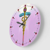 GOLD CADUCEUS Medical Symbool Lichtroze Grote Klok (Hoek)