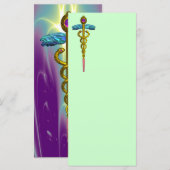 GOLD CADUCEUS Medical Symbool Paars Groen Violet (Voorkant / Achterkant)