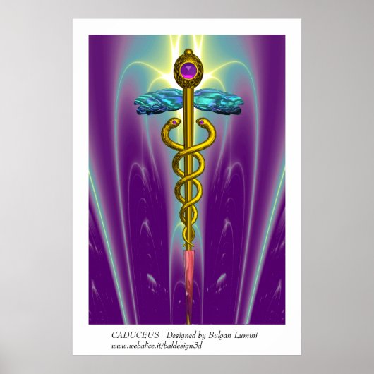 GOLD CADUCEUS Medical Symbool Paarse Groene Waves Poster (Voorkant)