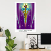 GOLD CADUCEUS Medical Symbool Paarse Groene Waves Poster (Thuiskantoor)