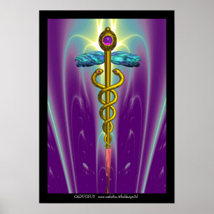 GOLD CADUCEUS Medical Symbool Paarse Groene Waves Poster