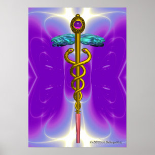 GOLD CADUCEUS Medical Symbool Ultra Violet Paars Poster