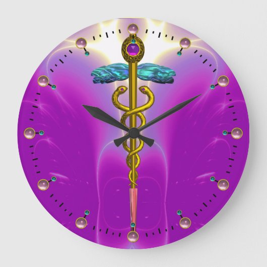 GOLD CADUCEUS Medical Symbool Vibrant Pink Fuchsia Grote Klok (Voorkant)