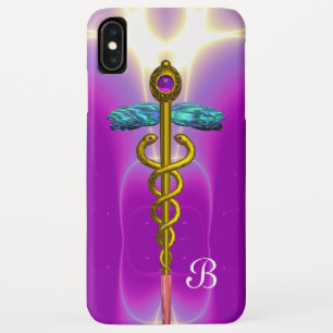 GOLD CADUCEUS MEDISCH MONOGRAM, Roze Fuchsia iPhone XS Max Hoesje
