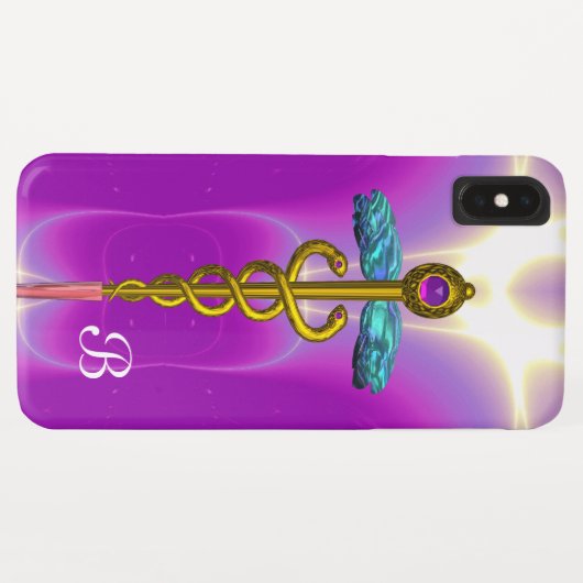 GOLD CADUCEUS MEDISCH MONOGRAM, Roze Fuchsia Case-Mate iPhone Case (Achterkant (horizontaal))