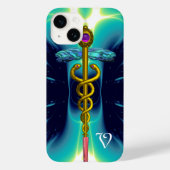 GOLD CADUCEUS MEDISCH MONOGRAM Turquoise Blue Case-Mate iPhone Case (Achterkant)