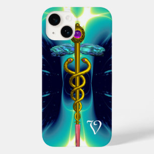GOLD CADUCEUS MEDISCH MONOGRAM Turquoise Blue Case-Mate iPhone Case